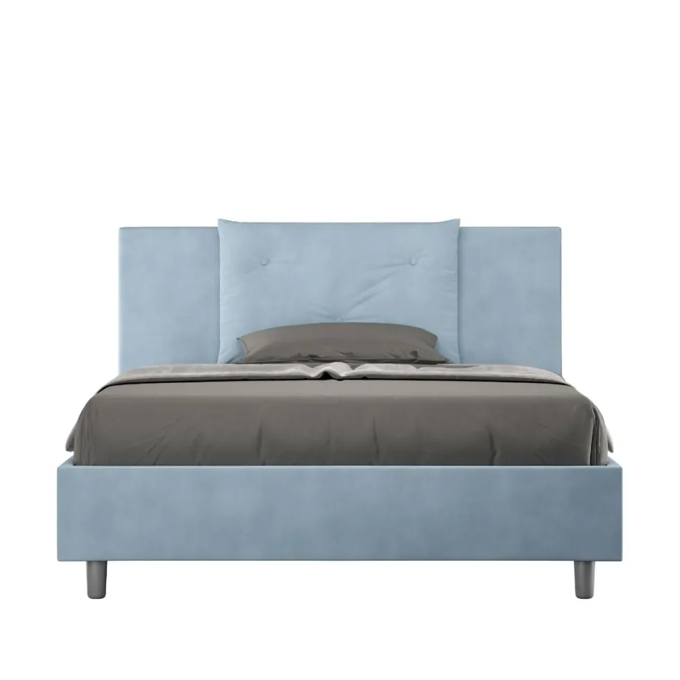 Letto 140x200cm contenitore francese con tre bottoni in microfibra azzurro LIT284