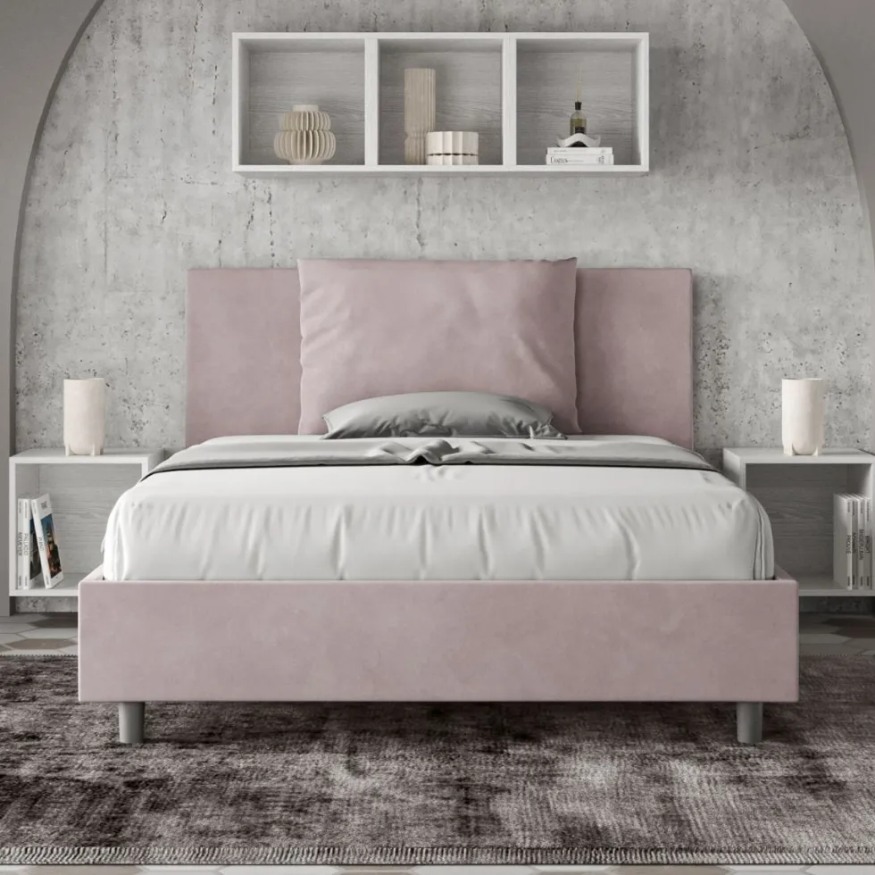 Letto 140x200cm contenitore francese giroletto imbottito in microfibra glicine lilla LIT278