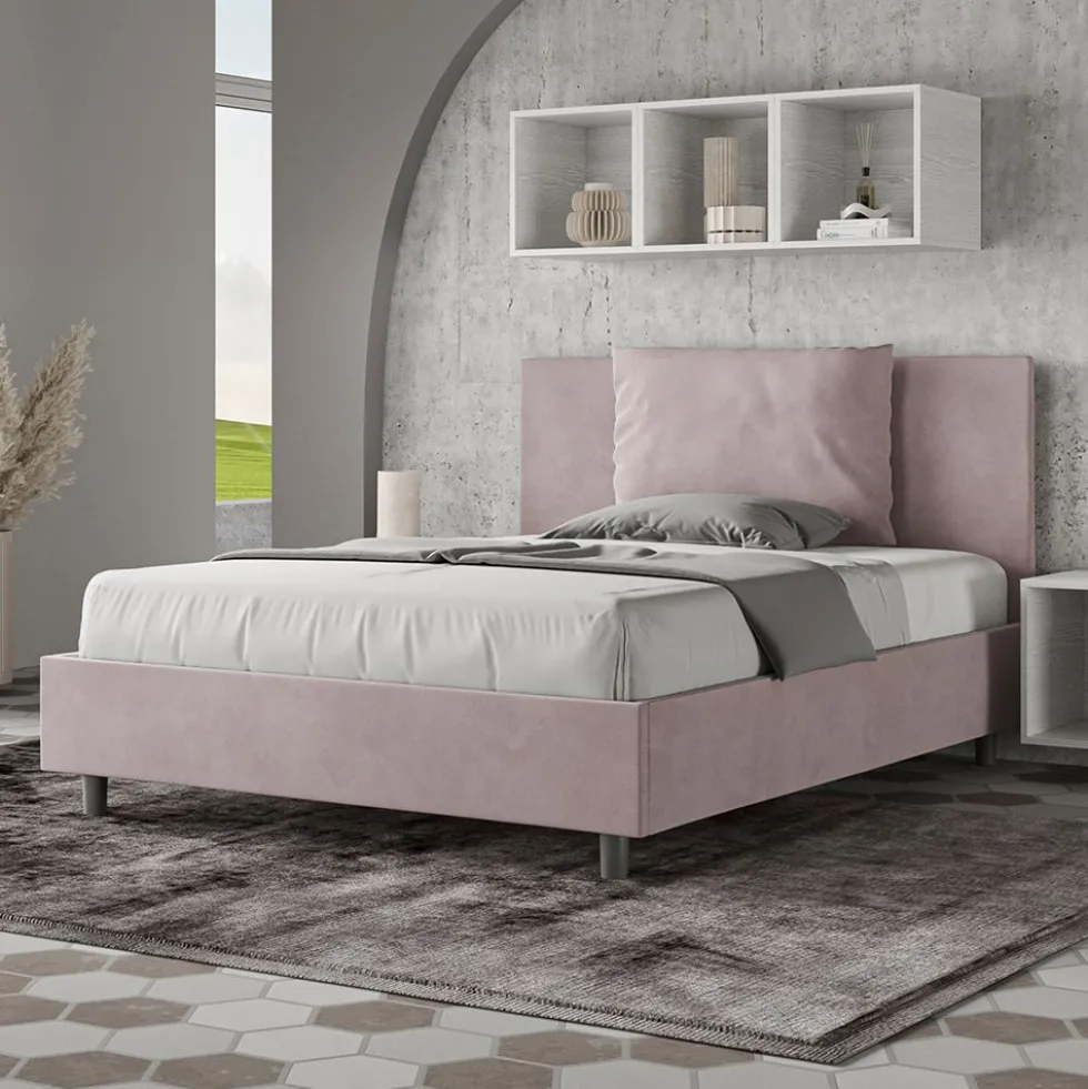 Letto 140x200cm contenitore francese giroletto imbottito in microfibra glicine lilla LIT278