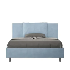 Letto 140x200cm contenitore francese giroletto imbottito in microfibra azzurro LIT278