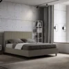 Letto 140x210cm contenitore francese con testiera a quadretti in similpelle cappuccino LIT310