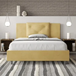 Letto 140x190cm contenitore francese con tre bottoni in microfibra ocra LIT282