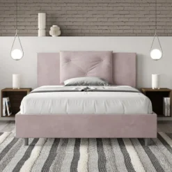 Letto 140x190cm contenitore francese con tre bottoni in microfibra glicine lilla LIT282