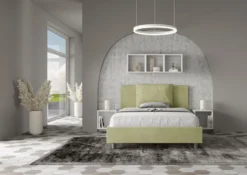 Letto 140x190cm contenitore francese giroletto imbottito in microfibra tè verde LIT276