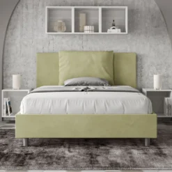Letto 140x190cm contenitore francese giroletto imbottito in microfibra tè verde LIT276