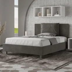 Letto 140x190cm contenitore francese giroletto imbottito in microfibra grigio LIT276