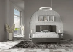 Letto 140x190cm contenitore francese giroletto imbottito in microfibra grigio LIT276