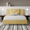 Letto 140x210cm contenitore francese con tre bottoni in microfibra ocra LIT286