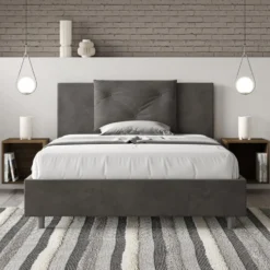Letto 140x210cm contenitore francese con tre bottoni in microfibra grigio LIT286