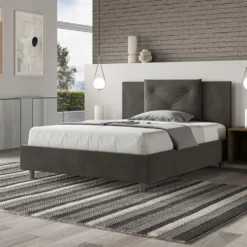 Letto 140x210cm contenitore francese con tre bottoni in microfibra grigio LIT286