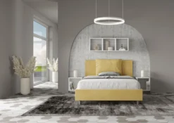Letto 140x210cm contenitore francese giroletto in microfibra ocra LIT280