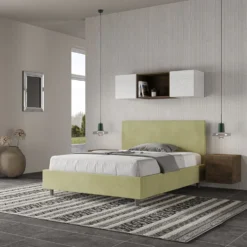 Letto 140x210cm contenitore francese testiera liscia in microfibra tè verde LIT274