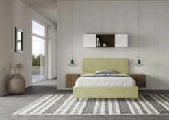 Letto 140x210cm contenitore francese testiera liscia in microfibra tè verde LIT274