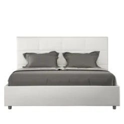 Letto 140x210cm contenitore francese con giroletto in similpelle bianco LIT296