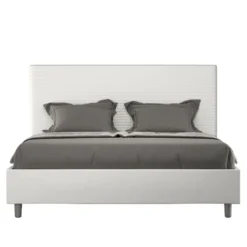 Letto 140x190cm contenitore francese con testiera trapuntata bianco LIT300