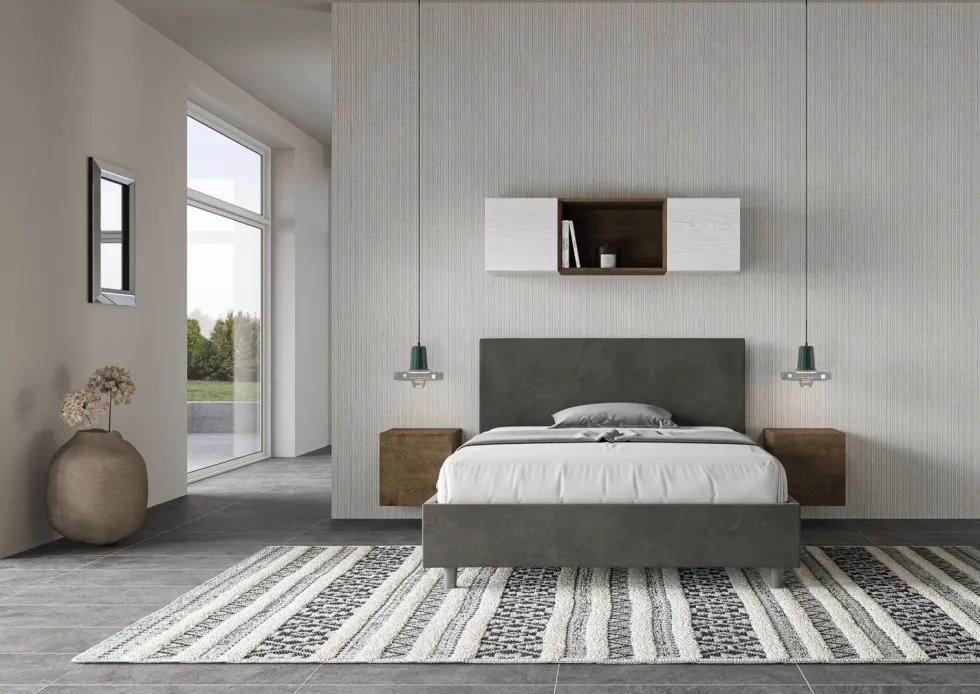 Letto 140x190cm contenitore francese testiera liscia in microfibra grigio LIT270