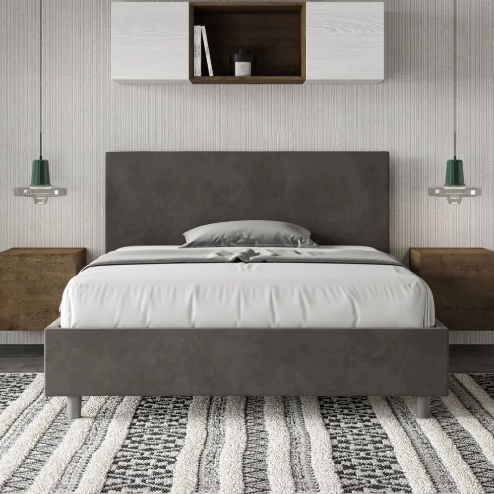 Letto 140x190cm contenitore francese testiera liscia in microfibra grigio LIT270