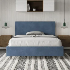 Letto 140x190cm contenitore francese testiera liscia in microfibra blu LIT270