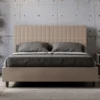 Letto 140x200cm contenitore francese con testiera a quadretti in similpelle tortora LIT308