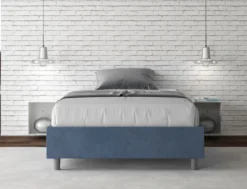 Letto 140x210cm contenitore francese sommier in microfibra blu LIT268