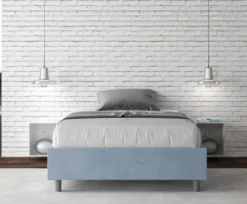 Letto 140x210cm contenitore francese sommier in microfibra azzurro LIT268