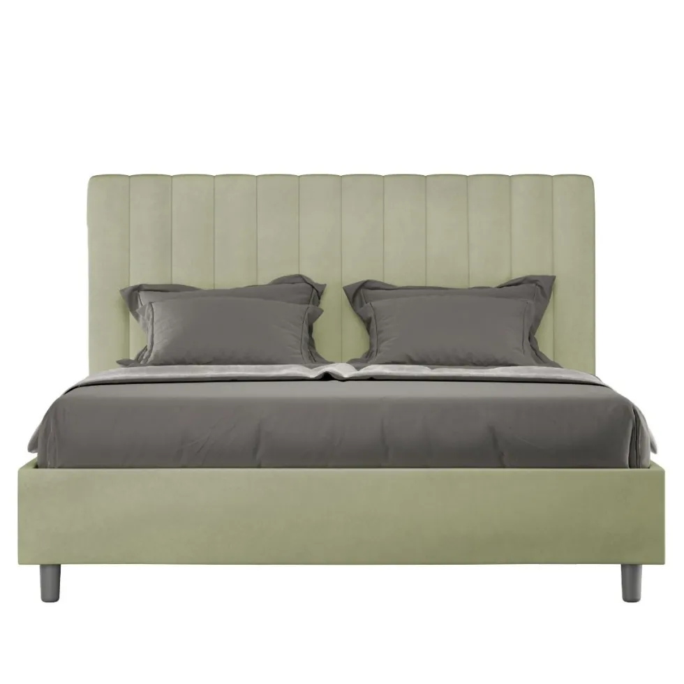Letto 140x200cm contenitore francese con testiera trapuntata in microfibra tè verde LIT330