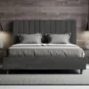 Letto 140x200cm contenitore francese con testiera trapuntata in microfibra grigio LIT330