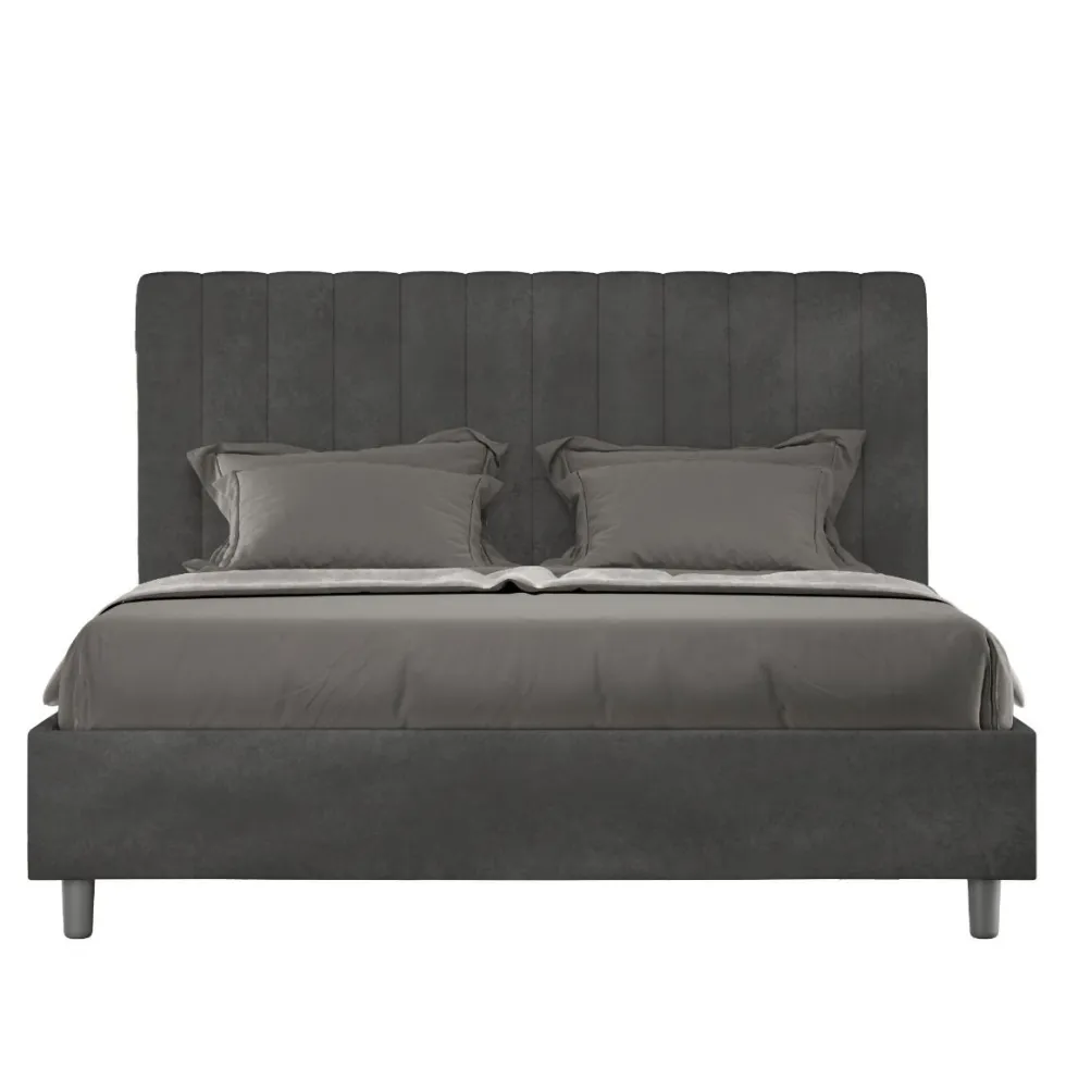 Letto 140x200cm contenitore francese con testiera trapuntata in microfibra grigio LIT330