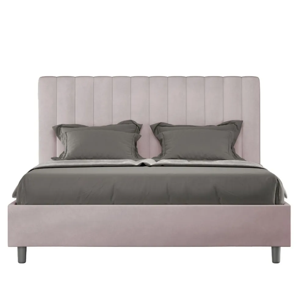 Letto 140x200cm contenitore francese con testiera trapuntata in microfibra glicine lilla LIT330