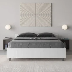 Letto 140x190cm contenitore francese effetto legno bianco frassino LIT336