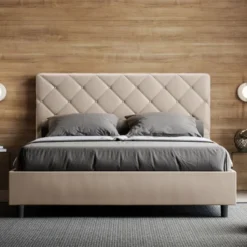 Letto 140x190cm contenitore francese con testiera a rombo tortora LIT312