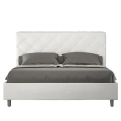 Letto 140x190cm contenitore francese con testiera a rombo bianco LIT312