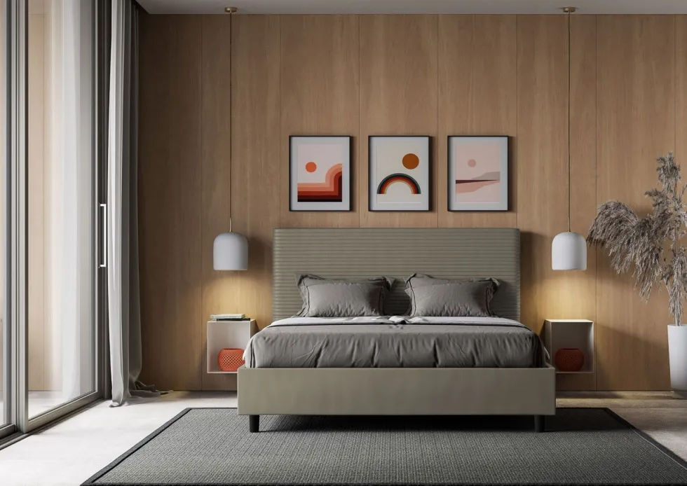 Letto 140x200cm contenitore francese con testiera trapuntata cappuccino LIT302