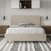 Letto 140x200cm contenitore francese testiera liscia in microfibra sabbia beige LIT272