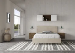 Letto 140x200cm contenitore francese testiera liscia in microfibra sabbia beige LIT272