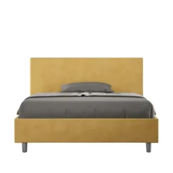 Letto 140x200cm contenitore francese testiera liscia in microfibra ocra LIT272