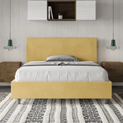 Letto 140x200cm contenitore francese testiera liscia in microfibra ocra LIT272