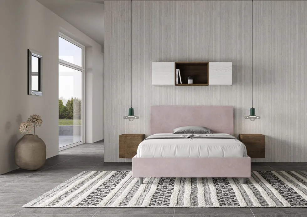 Letto 140x200cm contenitore francese testiera liscia in microfibra glicine lilla LIT272