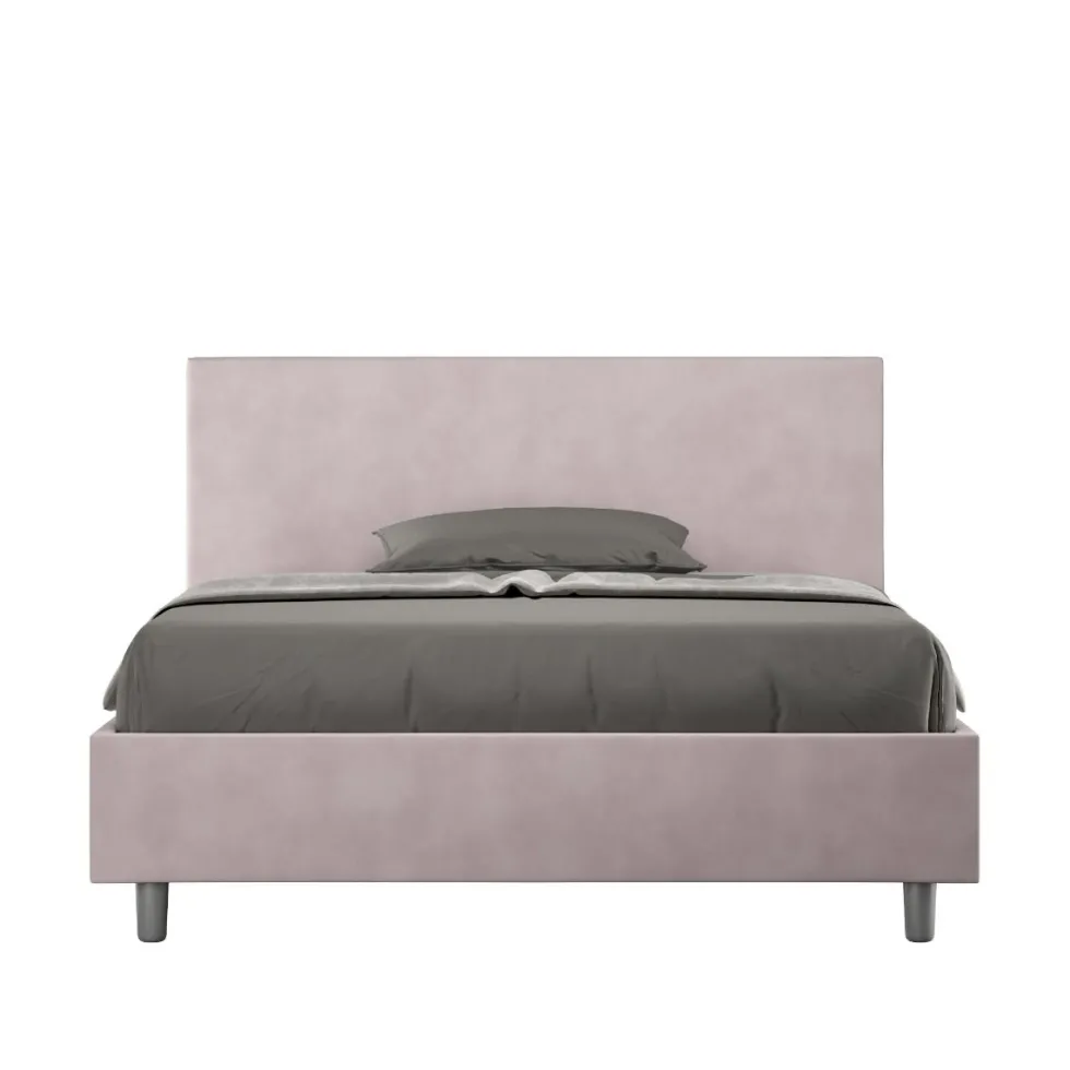 Letto 140x200cm contenitore francese testiera liscia in microfibra glicine lilla LIT272