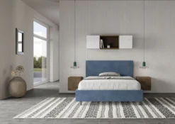 Letto 140x200cm contenitore francese testiera liscia in microfibra blu LIT272