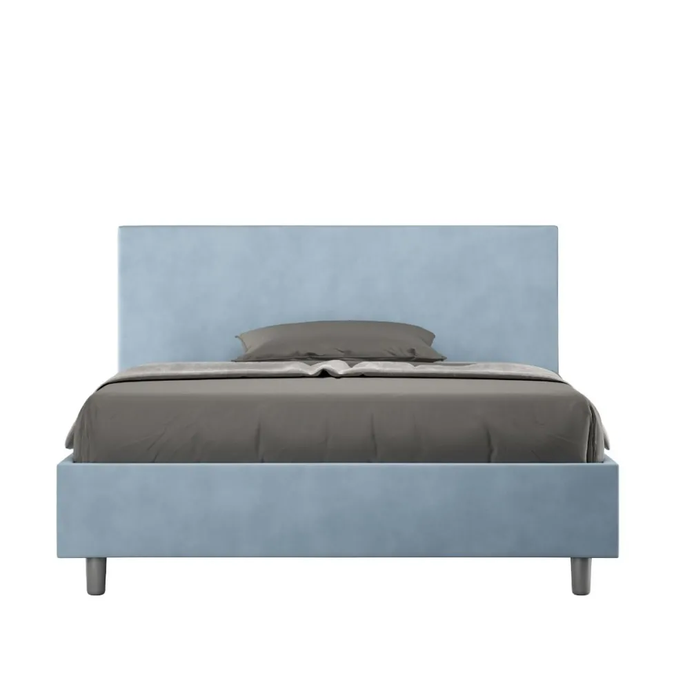 Letto 140x200cm contenitore francese testiera liscia in microfibra azzurro LIT272