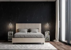 Letto 140x190cm contenitore francese con testiera a linee verticali tortora LIT318