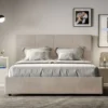 Letto 140x210cm contenitore francese con giroletto in microfibra sabbia beige LIT298