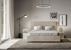 Letto 140x210cm contenitore francese con giroletto in microfibra sabbia beige LIT298