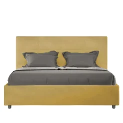 Letto 140x210cm contenitore francese con giroletto in microfibra ocra LIT298