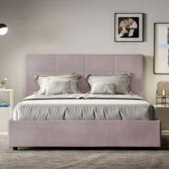 Letto 140x210cm contenitore francese con giroletto in microfibra glicine lilla LIT298