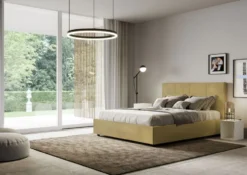 Letto 140x200cm contenitore francese con giroletto in microfibra ocra LIT294