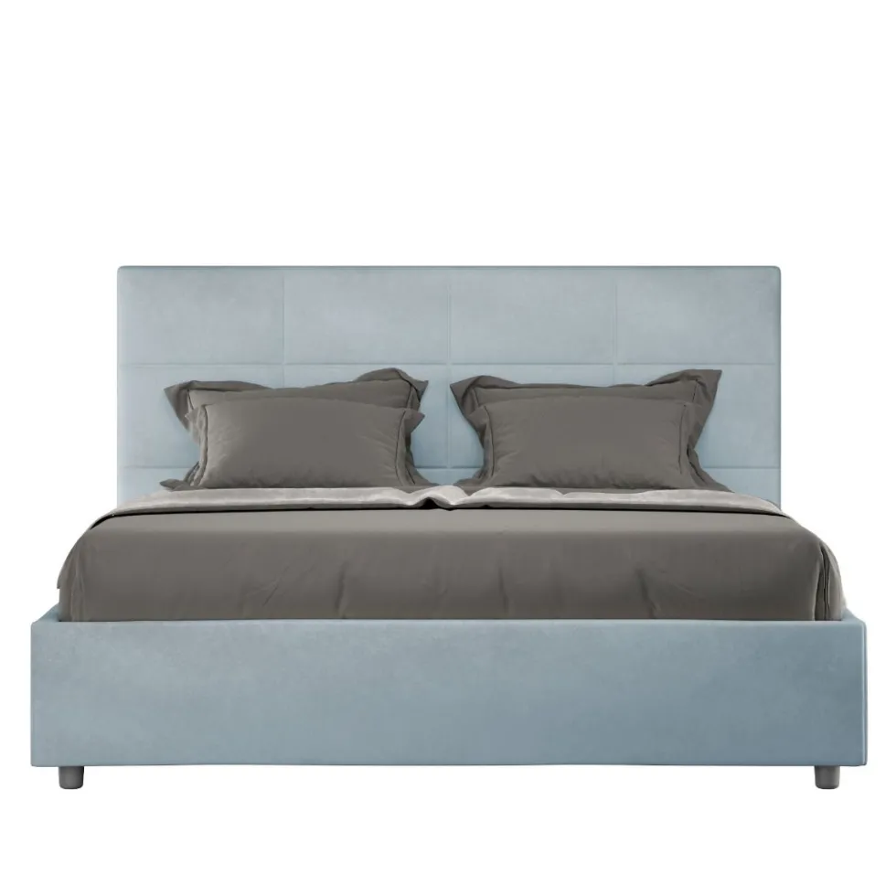 Letto 140x200cm contenitore francese con giroletto in microfibra azzurro LIT294