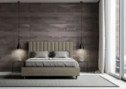 Letto 140x190cm contenitore francese con testiera trapuntata in similpelle cappuccino LIT324