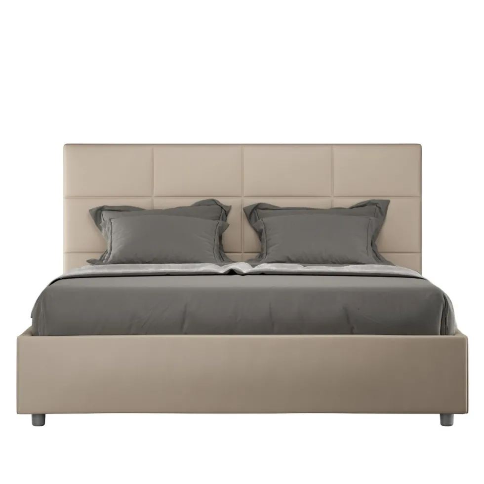 Letto 140x190cm contenitore francese con giroletto in similpelle tortora LIT288